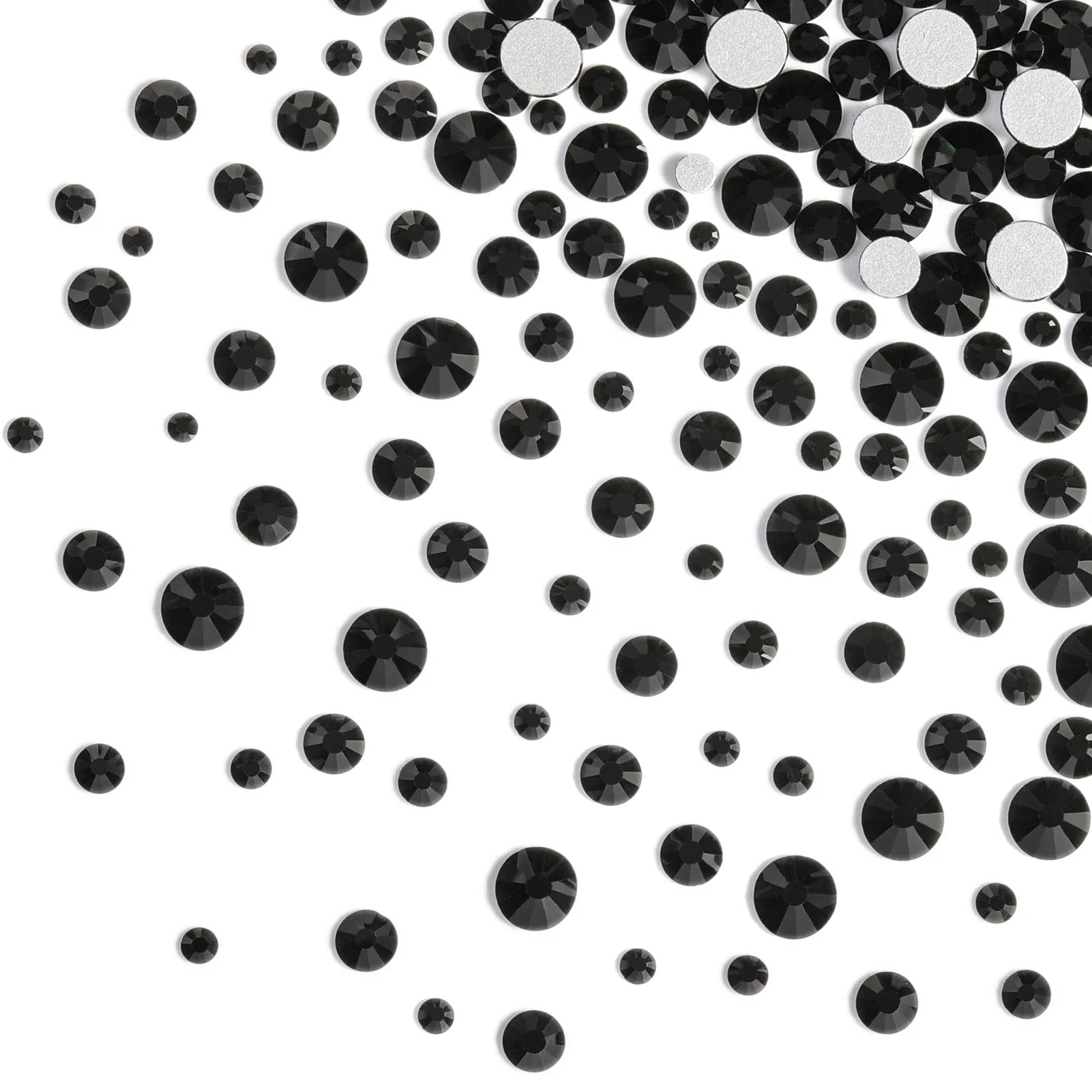 Rhinestones for Makeup,8 sizes 2500pcs Flatback Rhinestones Face Gems for Nails Crafts with Tweezers and Wax Pencil- Black - Image 4