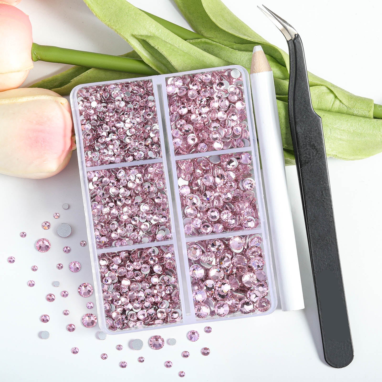 4300pcs Flatback Rhinestones, Nail Gems Round Crystal Rhinestones for Crafts,Mixed 6 Sizes with Picking Tweezers and Wax Pencil Kit- Light Pink - Image 4
