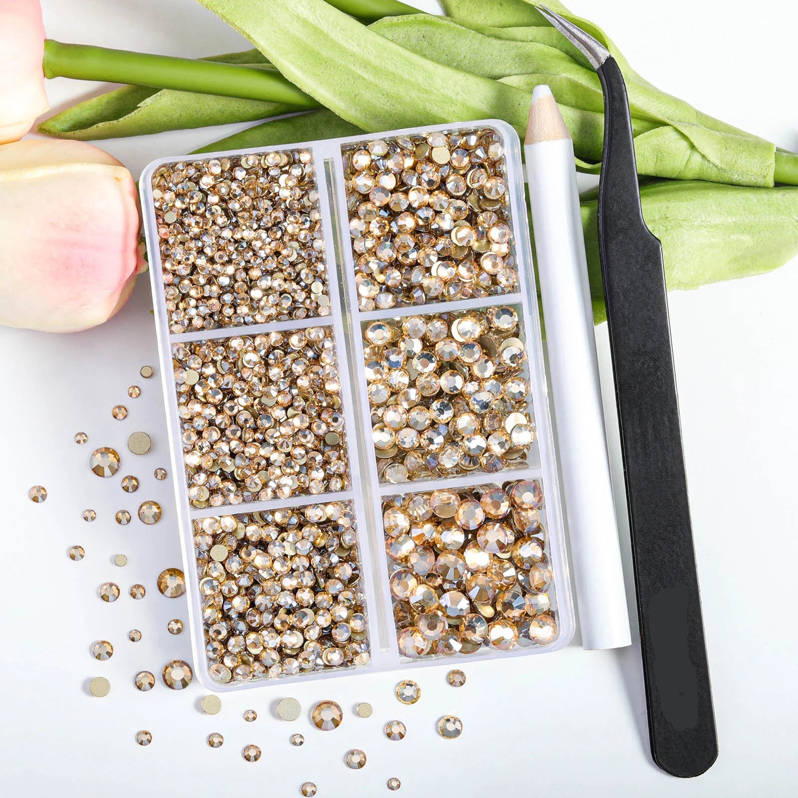 4300pcs Flatback Rhinestones, Nail Gems Round Crystal Rhinestones for Crafts,Mixed 6 Sizes with Picking Tweezers and Wax Pencil Kit- Golden Shadow - Image 4