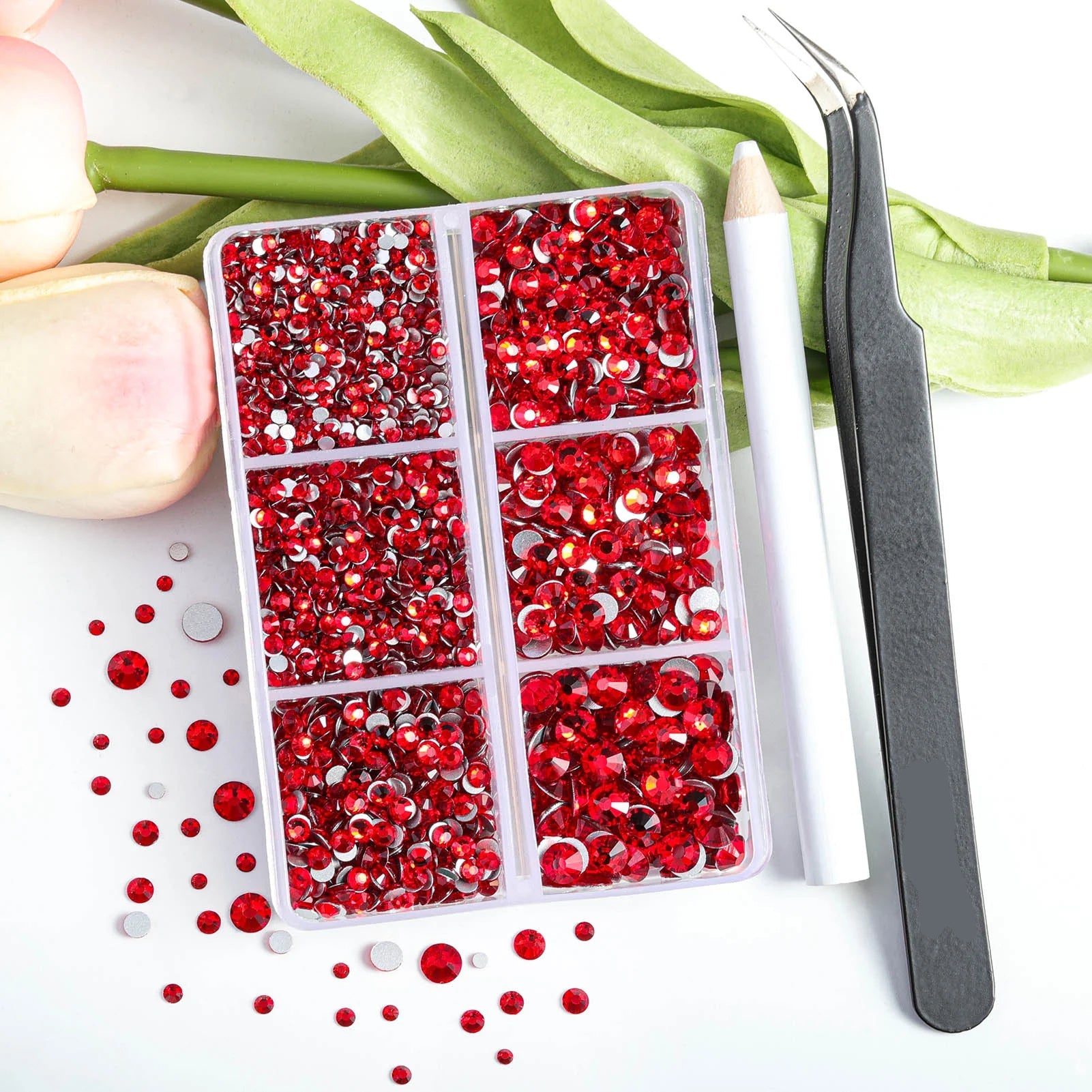 4300pcs Flatback Rhinestones, Nail Gems Round Crystal Rhinestones for Crafts,Mixed 6 Sizes with Picking Tweezers and Wax Pencil Kit- Light Siam - Image 4