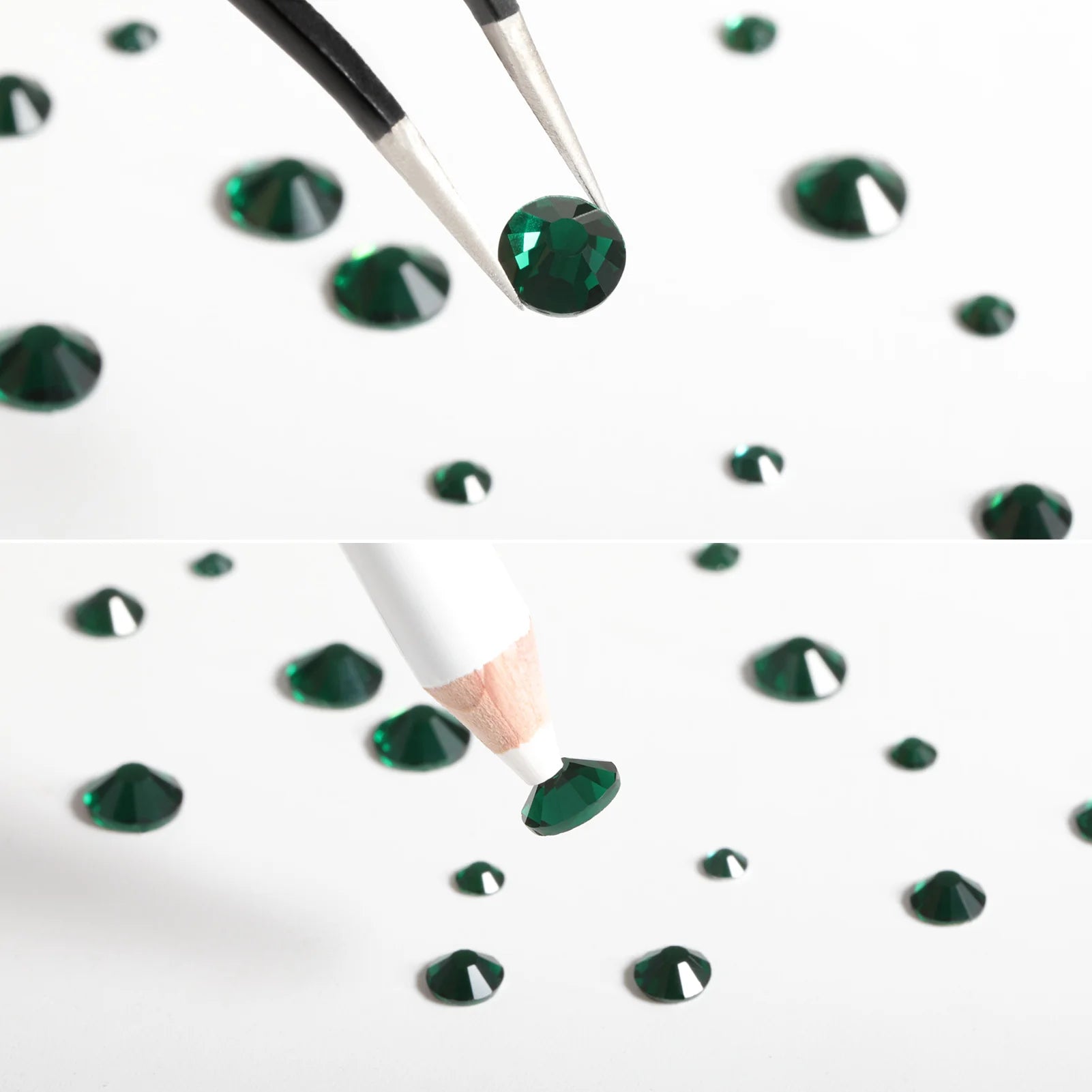 Rhinestones for Makeup,8 sizes 2500pcs Flatback Rhinestones Face Gems for Nails Crafts with Tweezers and Wax Pencil- Emerald - Image 4