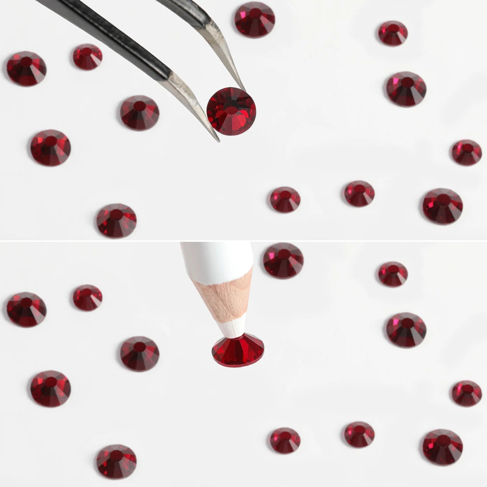 Rhinestones for Makeup,8 sizes 2500pcs Flatback Rhinestones Face Gems for Nails Crafts with Tweezers and Wax Pencil- Dark Siam - Image 4