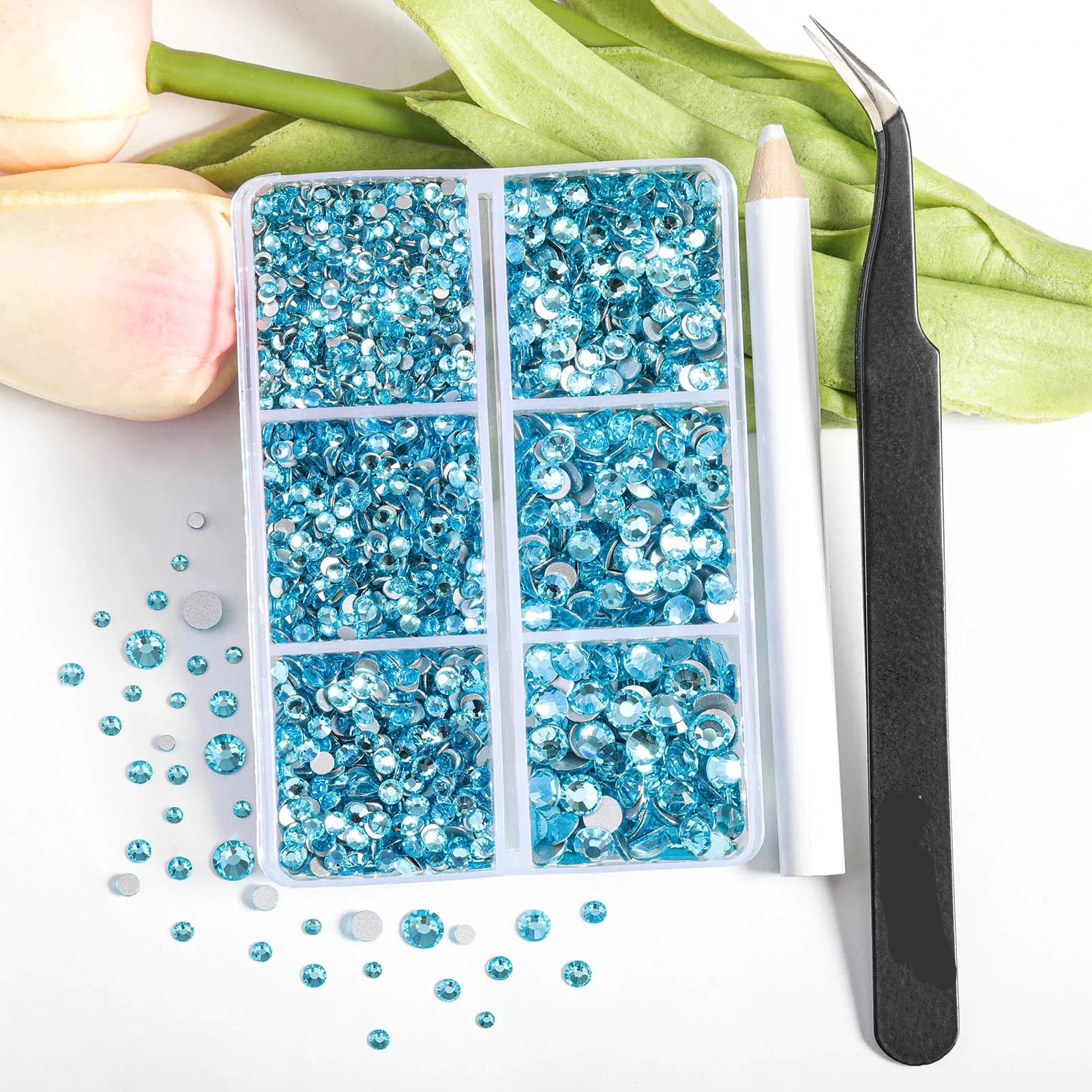 4300pcs Flatback Rhinestones, Nail Gems Round Crystal Rhinestones for Crafts,Mixed 6 Sizes with Picking Tweezers and Wax Pencil Kit- Aquamarine - Image 4