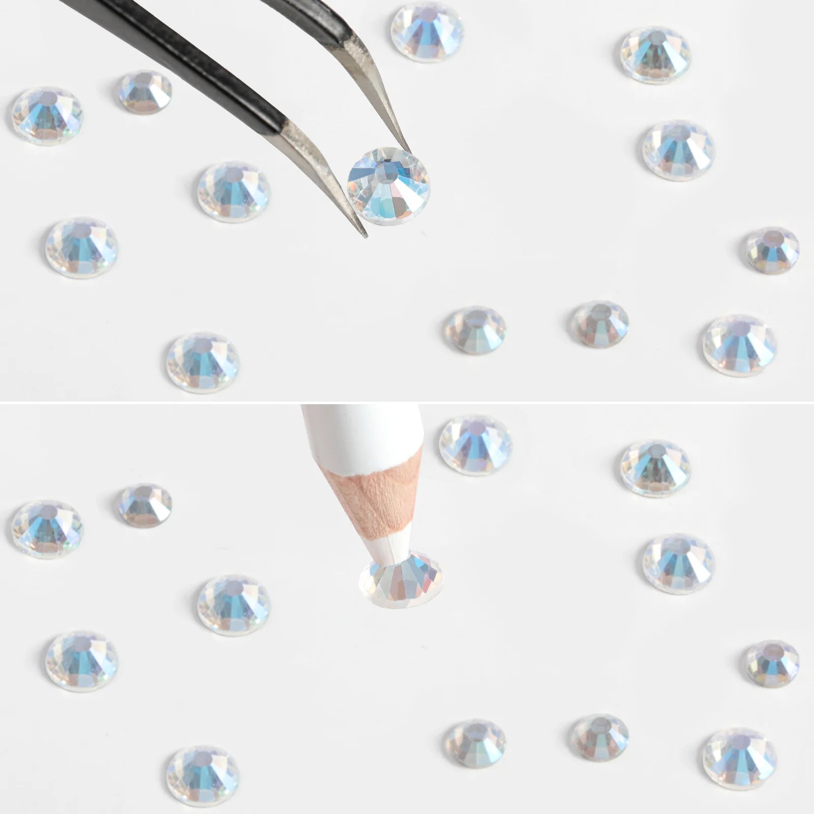 Rhinestones for Makeup,8 sizes 2500pcs Flatback Rhinestones Face Gems for Nails Crafts with Tweezers and Wax Pencil- Blue Moonlight - Image 4