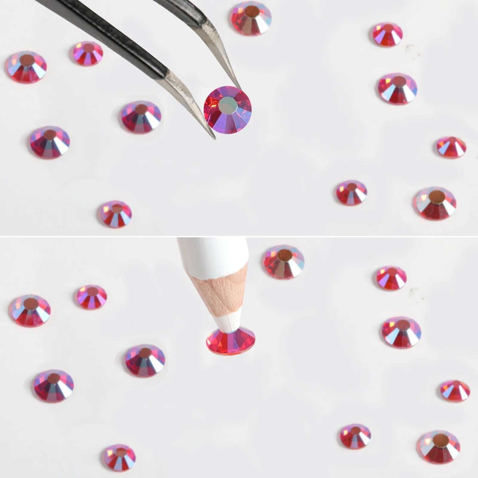 Rhinestones for Makeup,8 sizes 2500pcs Flatback Rhinestones Face Gems for Nails Crafts with Tweezers and Wax Pencil- Hyacinth AB - Image 4