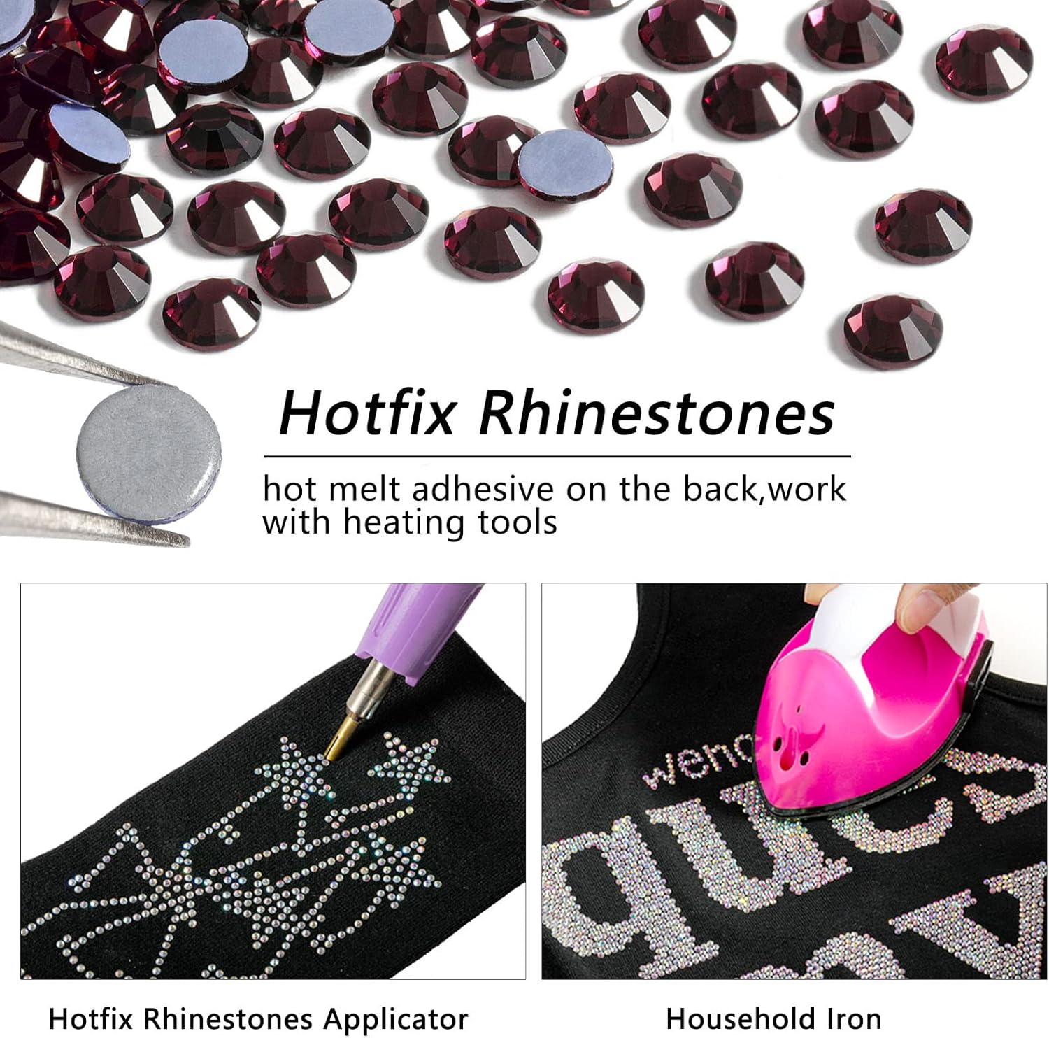 Hotfix Rhinestones, Crystal Rhinestones for Crafts Clothes DIY Decoration- Amethyst - Image 4