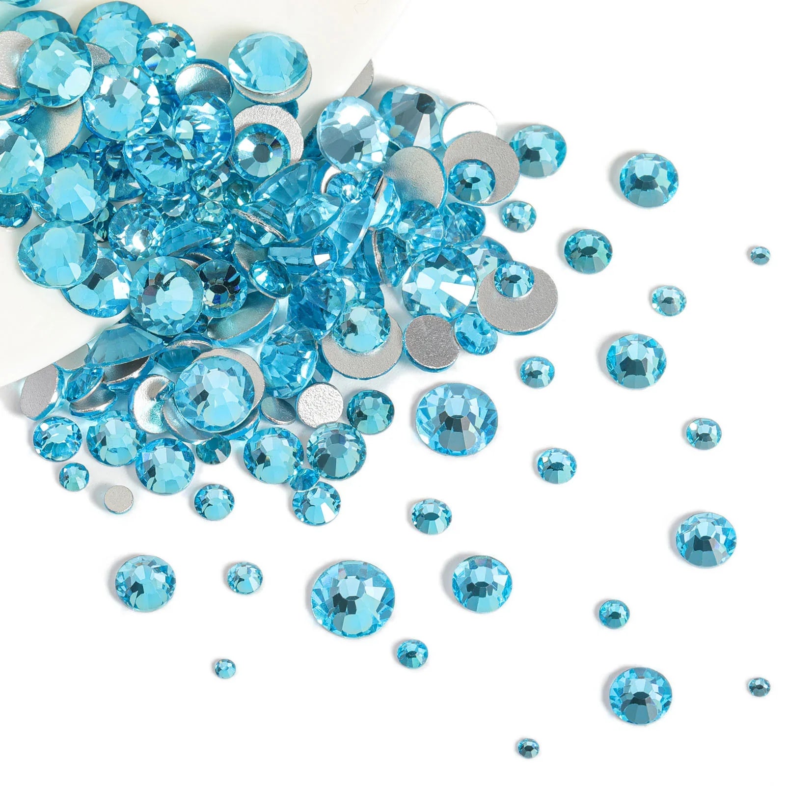 Rhinestones for Makeup,8 sizes 2500pcs Flatback Rhinestones Face Gems for Nails Crafts with Tweezers and Wax Pencil - Aquamarine - Image 2