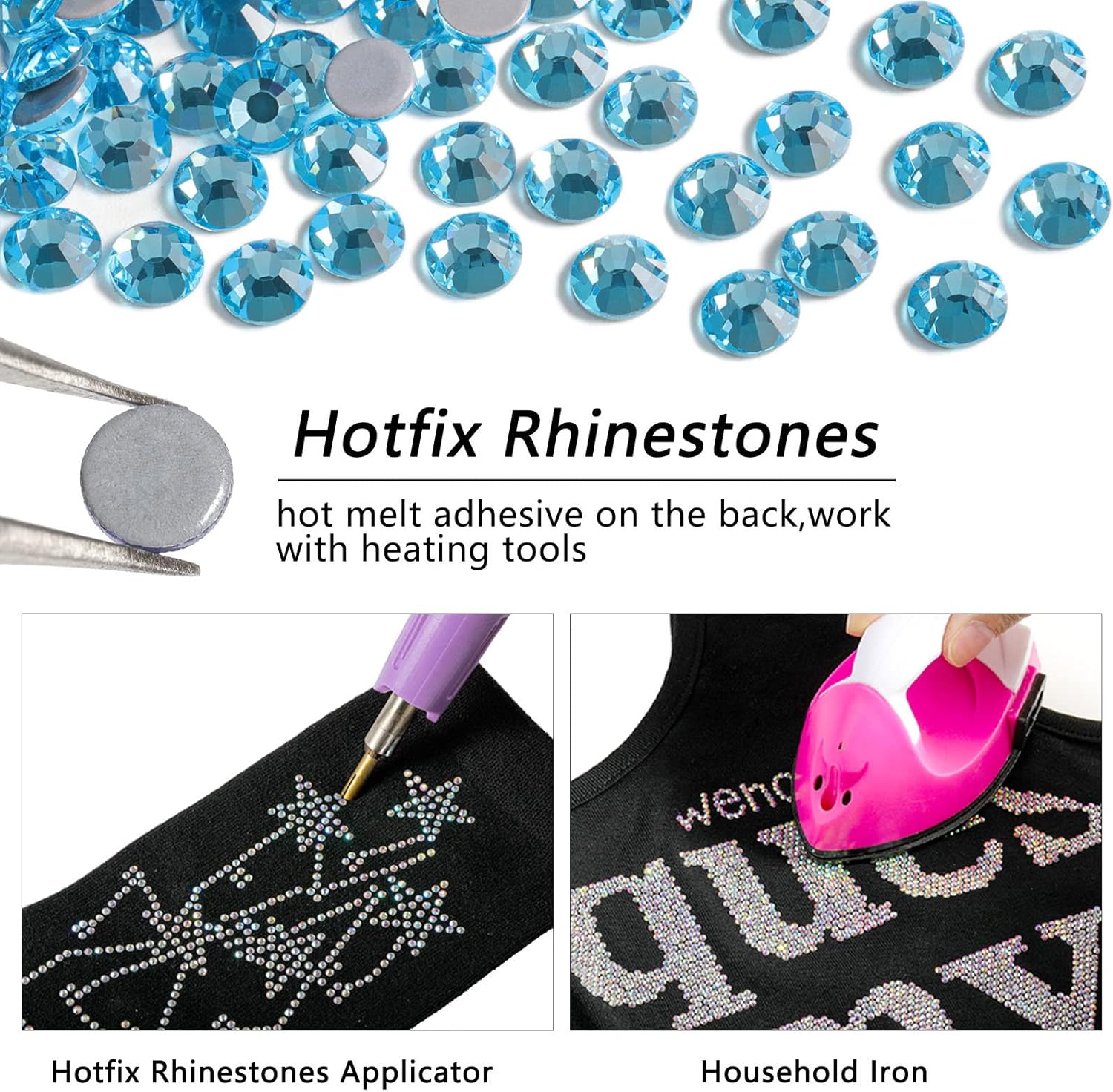 Hotfix Rhinestones, Crystal Rhinestones for Crafts Clothes DIY Decoration-Aquamarine - Image 4