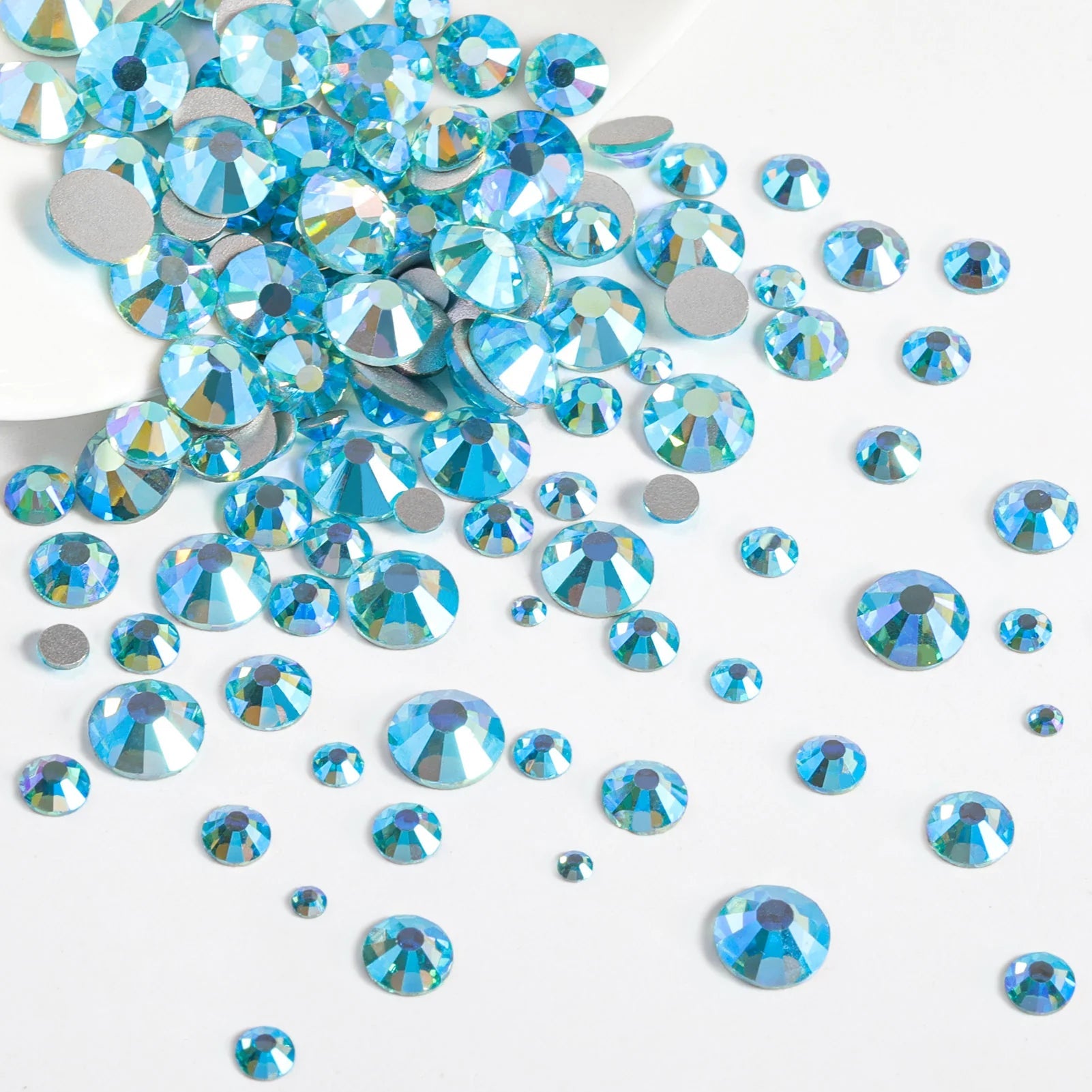 Rhinestones for Makeup,8 sizes 2500pcs Flatback Rhinestones Face Gems for Nails Crafts with Tweezers and Wax Pencil- AquamarineAB - Image 2