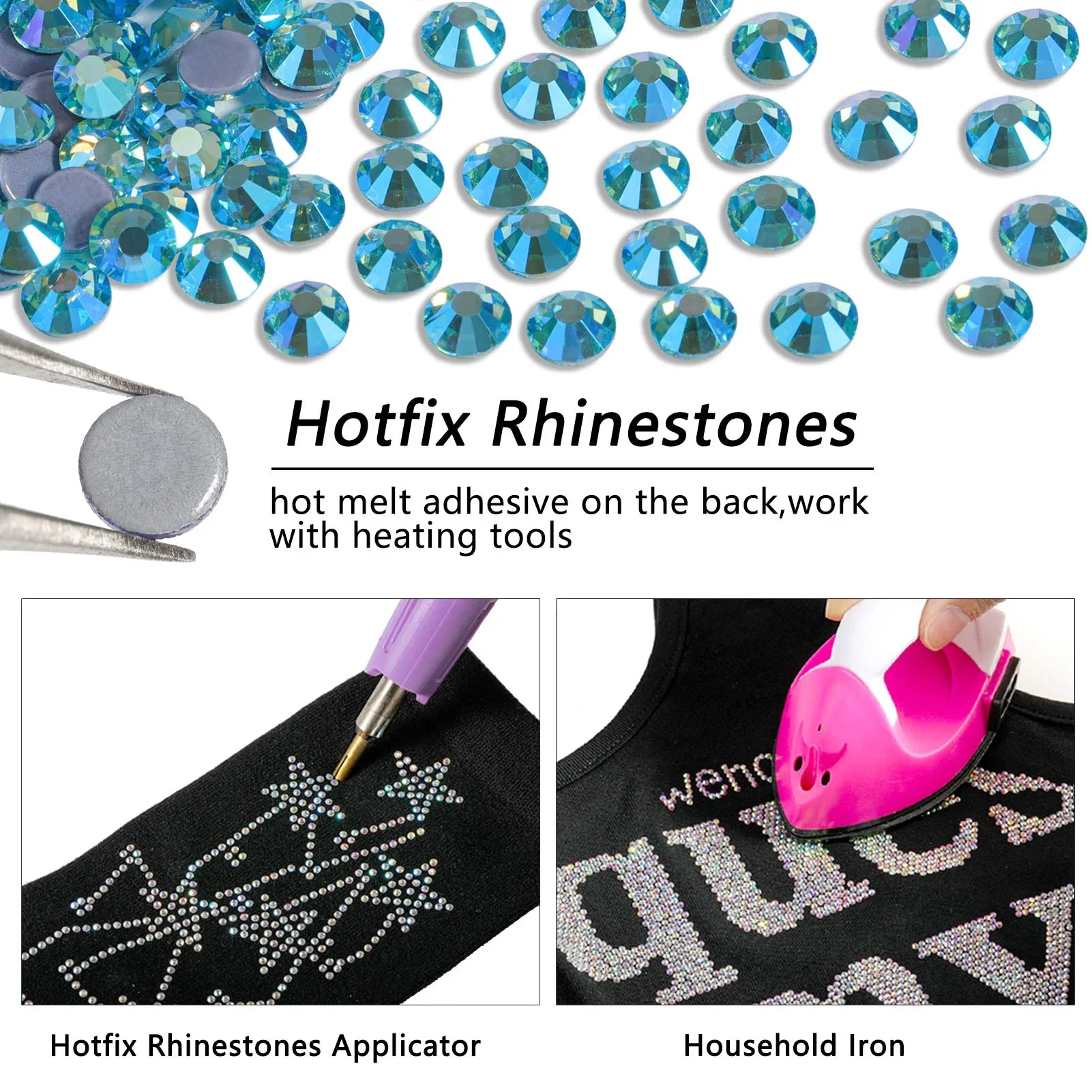 Hotfix Rhinestones, Crystal Rhinestones for Crafts Clothes DIY Decoration- Aquamarine AB - Image 4