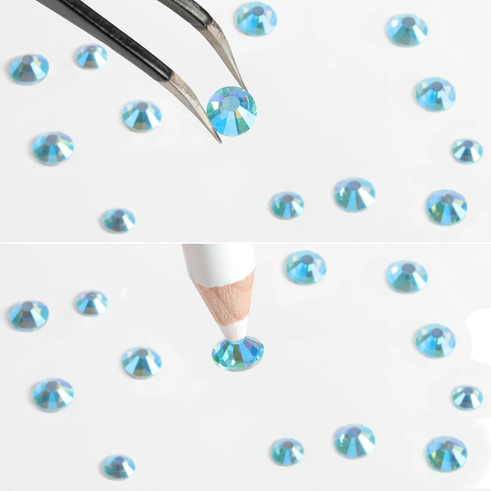 Rhinestones for Makeup,8 sizes 2500pcs Flatback Rhinestones Face Gems for Nails Crafts with Tweezers and Wax Pencil- AquamarineAB - Image 4