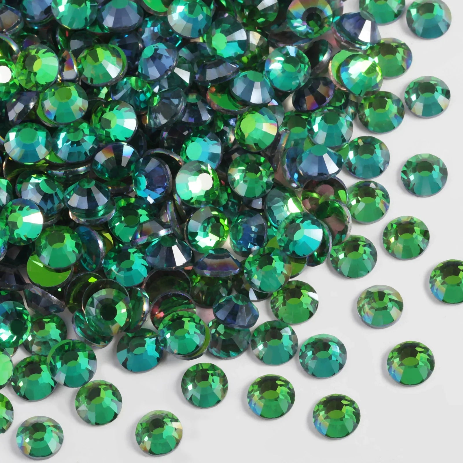 Flat Back Crystal Rhinestones Round Gems For Nail Art And Craft Glue Fix - Aurora Green - Image 2