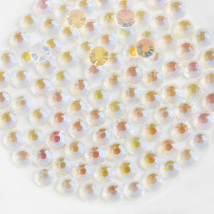 Flat Back Crystal Rhinestones Round Gems For Nail Art And Craft Glue Fix - Aurora White