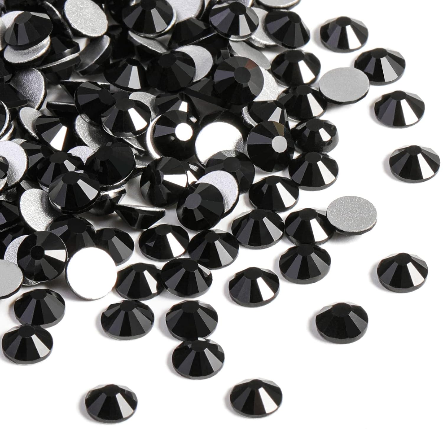 Flat Back Crystal Rhinestones Round Gems For Nail Art And Craft Glue Fix - Black - Image 2