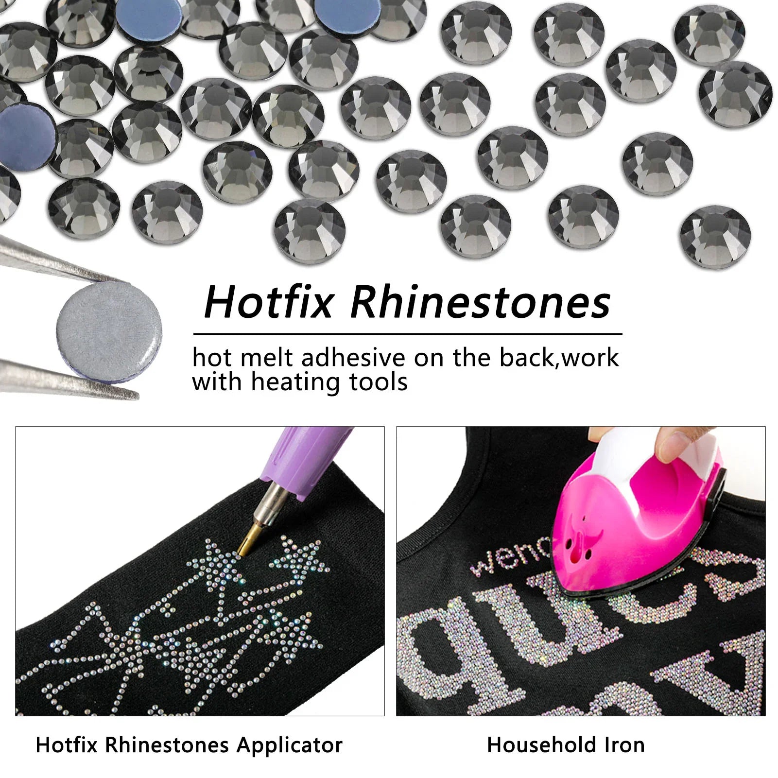 Hotfix Rhinestones, Crystal Rhinestones for Crafts Clothes DIY Decoration- Black Diamond - Image 4