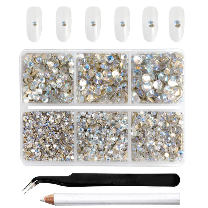 4300pcs Flatback Rhinestones, Nail Gems Round Crystal Rhinestones for Crafts,Mixed 6 Sizes with Picking Tweezers and Wax Pencil Kit-Bluemoonlight - Image 2