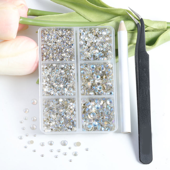 4300pcs Flatback Rhinestones, Nail Gems Round Crystal Rhinestones for Crafts,Mixed 6 Sizes with Picking Tweezers and Wax Pencil Kit-Bluemoonlight - Image 3