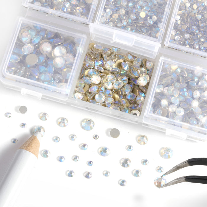 4300pcs Flatback Rhinestones, Nail Gems Round Crystal Rhinestones for Crafts,Mixed 6 Sizes with Picking Tweezers and Wax Pencil Kit-Bluemoonlight - Image 4