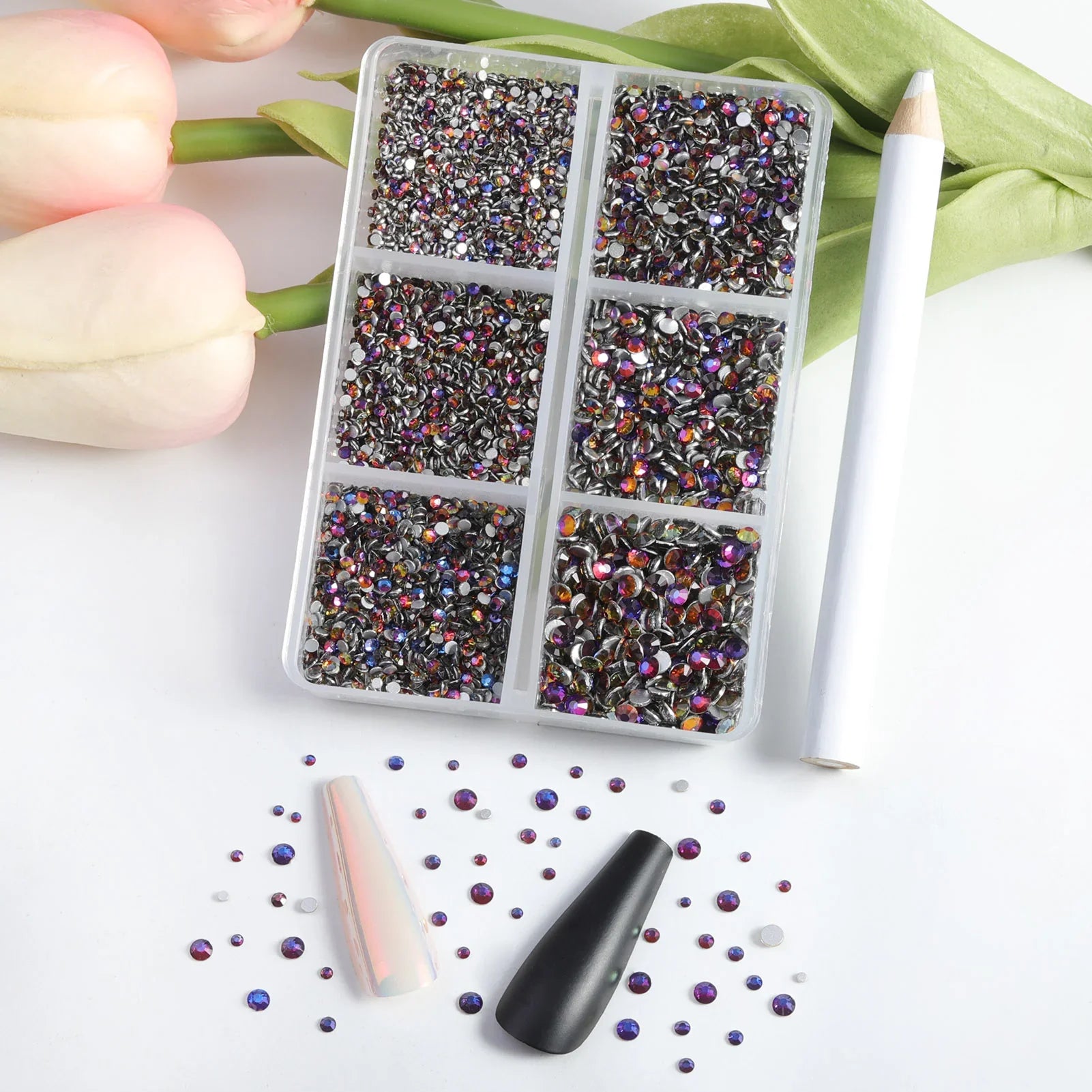 7200pcs Flatback Rhinestones,Nail Gems Round Crystal Rhinestones for Crafts,Mixed 6 Sizes with Wax Pencil Kit, SS3-SS10 -Bluevolcano - Image 2