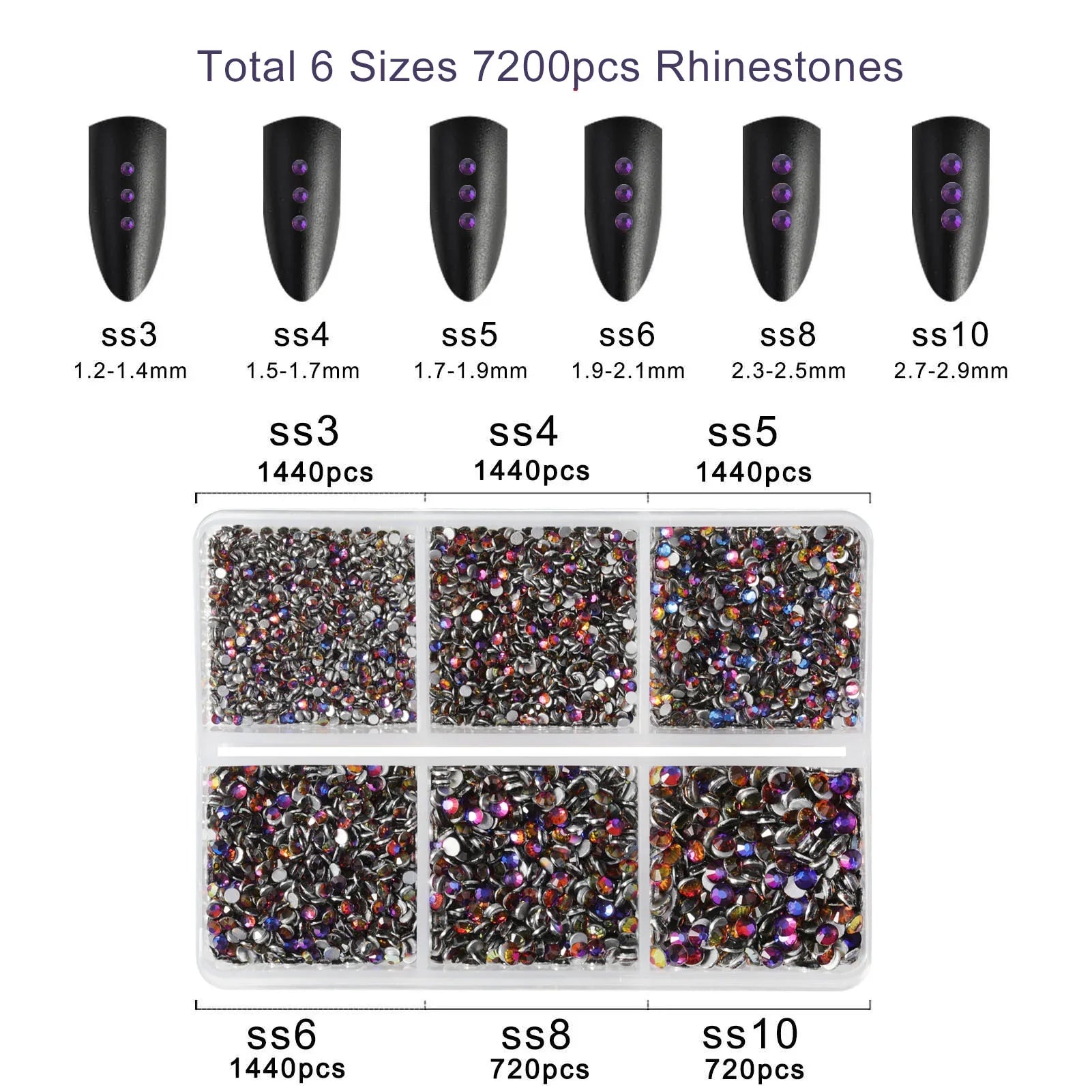 7200pcs Flatback Rhinestones,Nail Gems Round Crystal Rhinestones for Crafts,Mixed 6 Sizes with Wax Pencil Kit, SS3-SS10 -Bluevolcano - Image 4