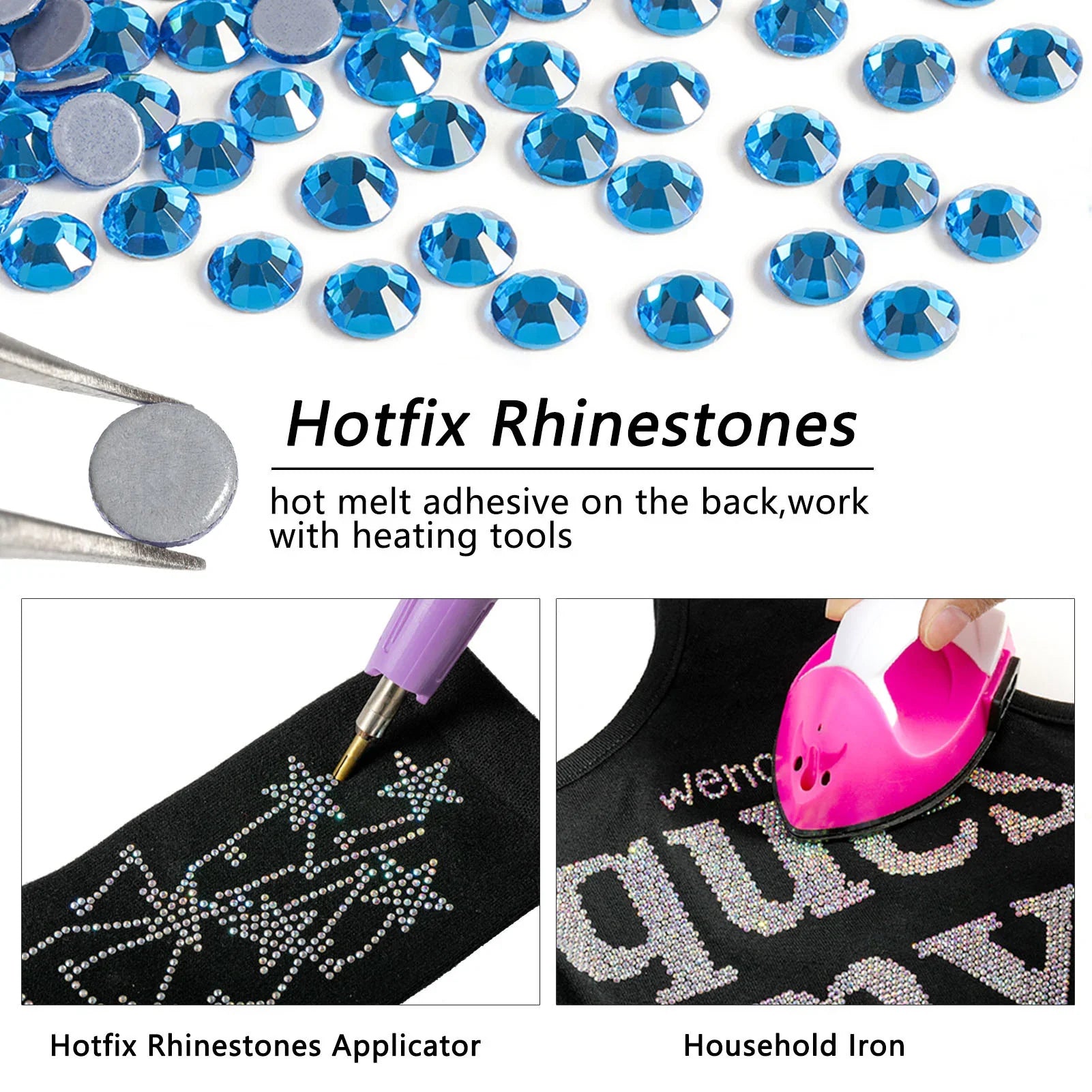 Hotfix Rhinestones, Crystal Rhinestones for Crafts Clothes DIY Decoration- Capri Blue - Image 3
