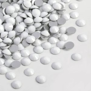 Flat Back Crystal Rhinestones Round Gems For Nail Art And Craft Glue Fix - Chalk White