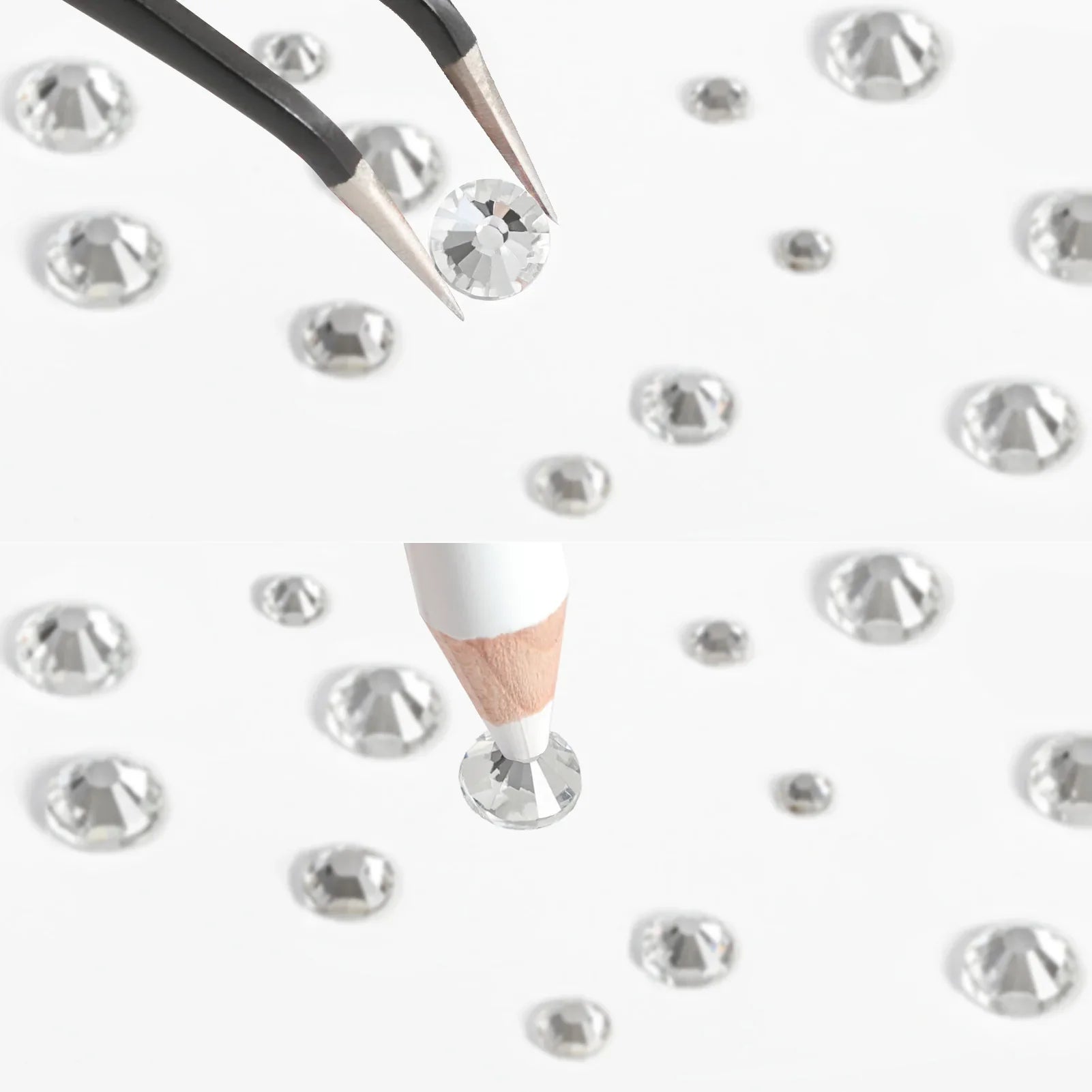 Rhinestones for Makeup,8 sizes 2500pcs Flatback Rhinestones Face Gems for Nails Crafts with Tweezers and Wax Pencil- Crystal - Image 4