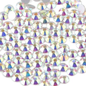 Flat Back Crystal Rhinestones Round Gems For Nail Art And Craft Glue Fix - Crystal AB