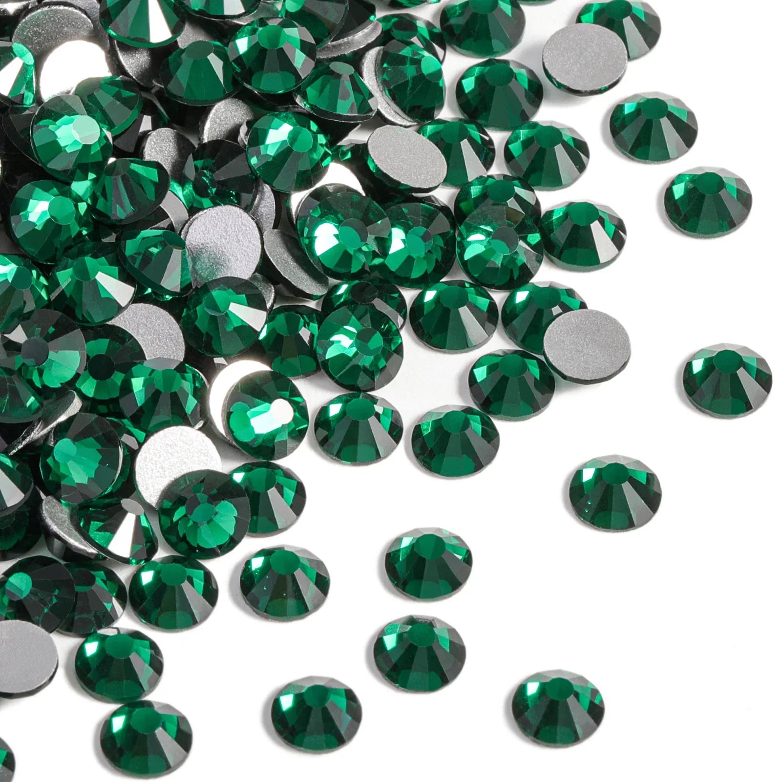 Flat Back Crystal Rhinestones Round Gems For Nail Art And Craft Glue Fix - Emerald - Image 2