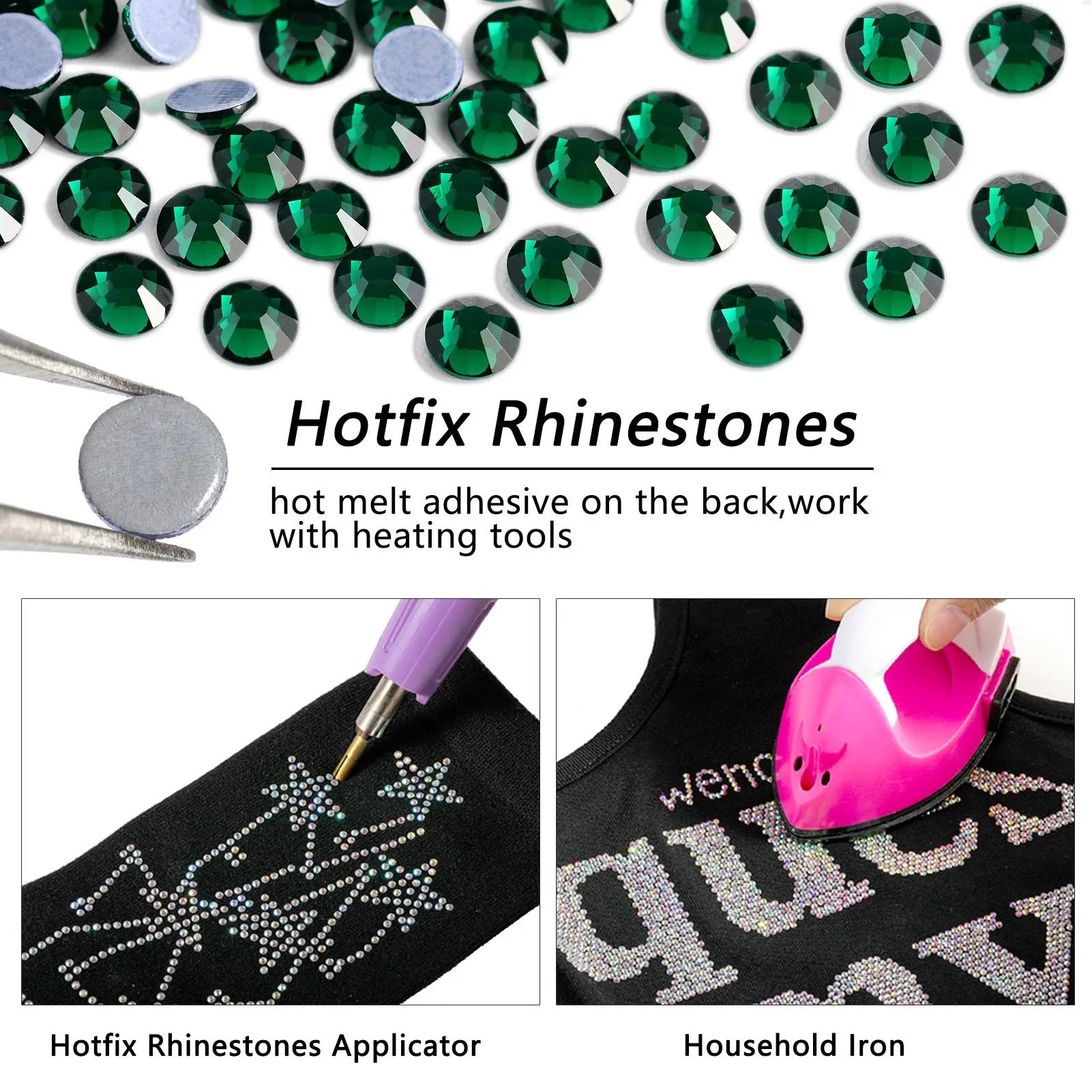 Hotfix Rhinestones, Crystal Rhinestones for Crafts Clothes DIY Decoration-Emerald - Image 3