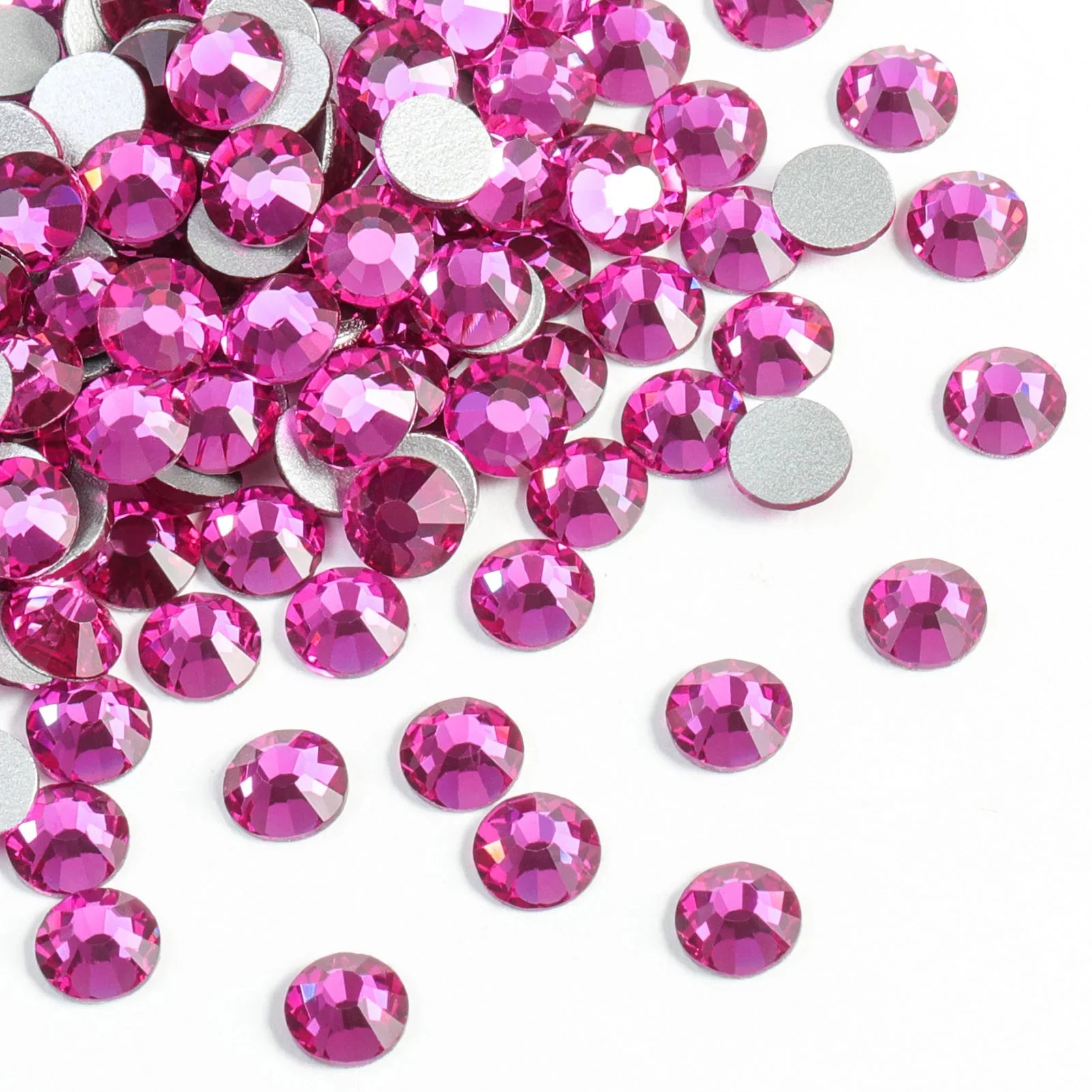 Flat Back Crystal Rhinestones Round Gems For Nail Art And Craft Glue Fix - Fuchsia - Image 2