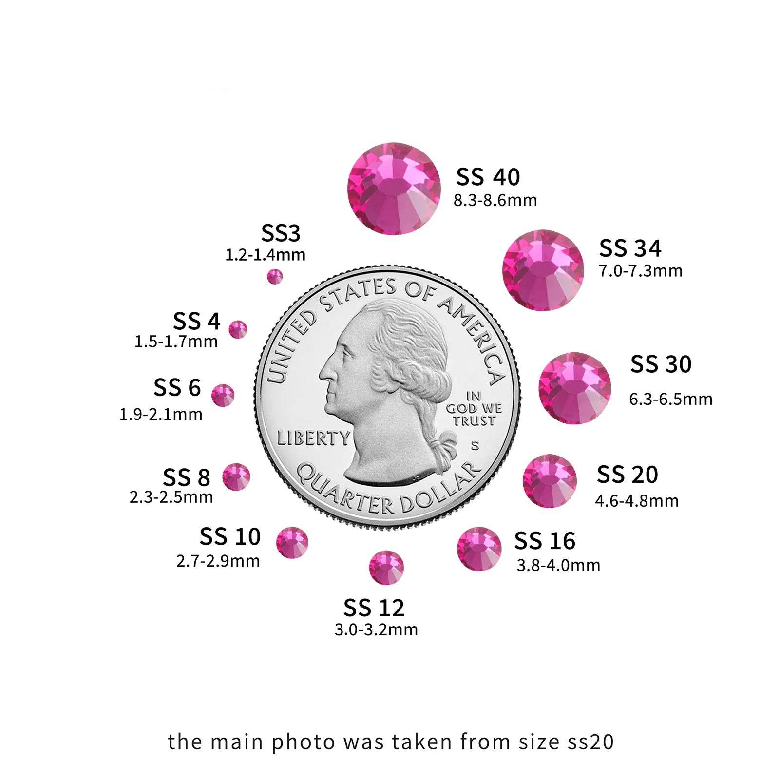 Flat Back Crystal Rhinestones Round Gems For Nail Art And Craft Glue Fix - Fuchsia - Image 3