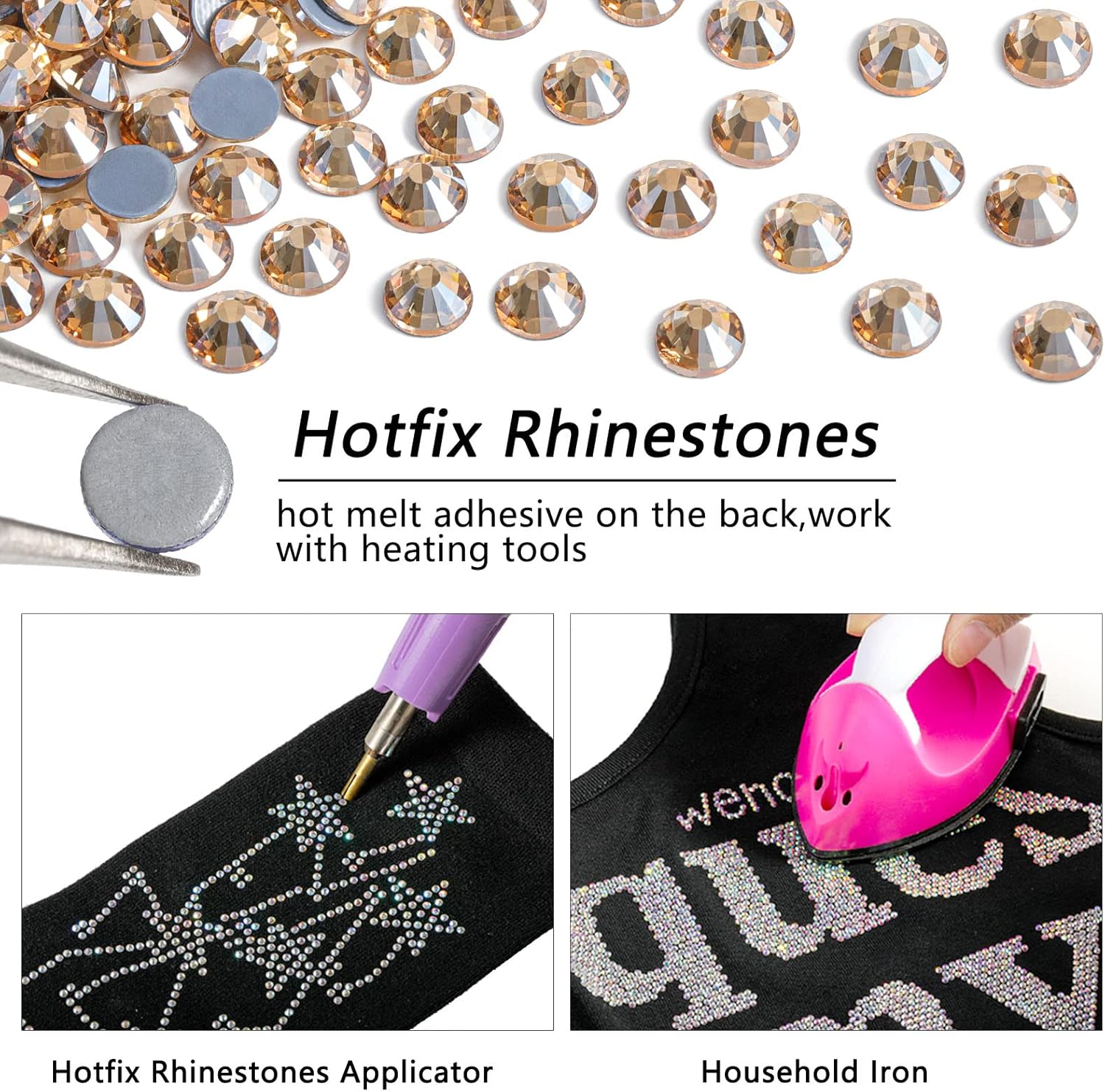 Hotfix Rhinestones, Crystal Rhinestones for Crafts Clothes DIY Decoration-Golden Shadow - Image 5