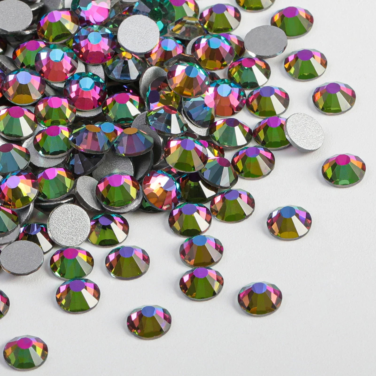 Flat Back Crystal Rhinestones Round Gems For Nail Art And Craft Glue Fix - Green Volcano - Image 2