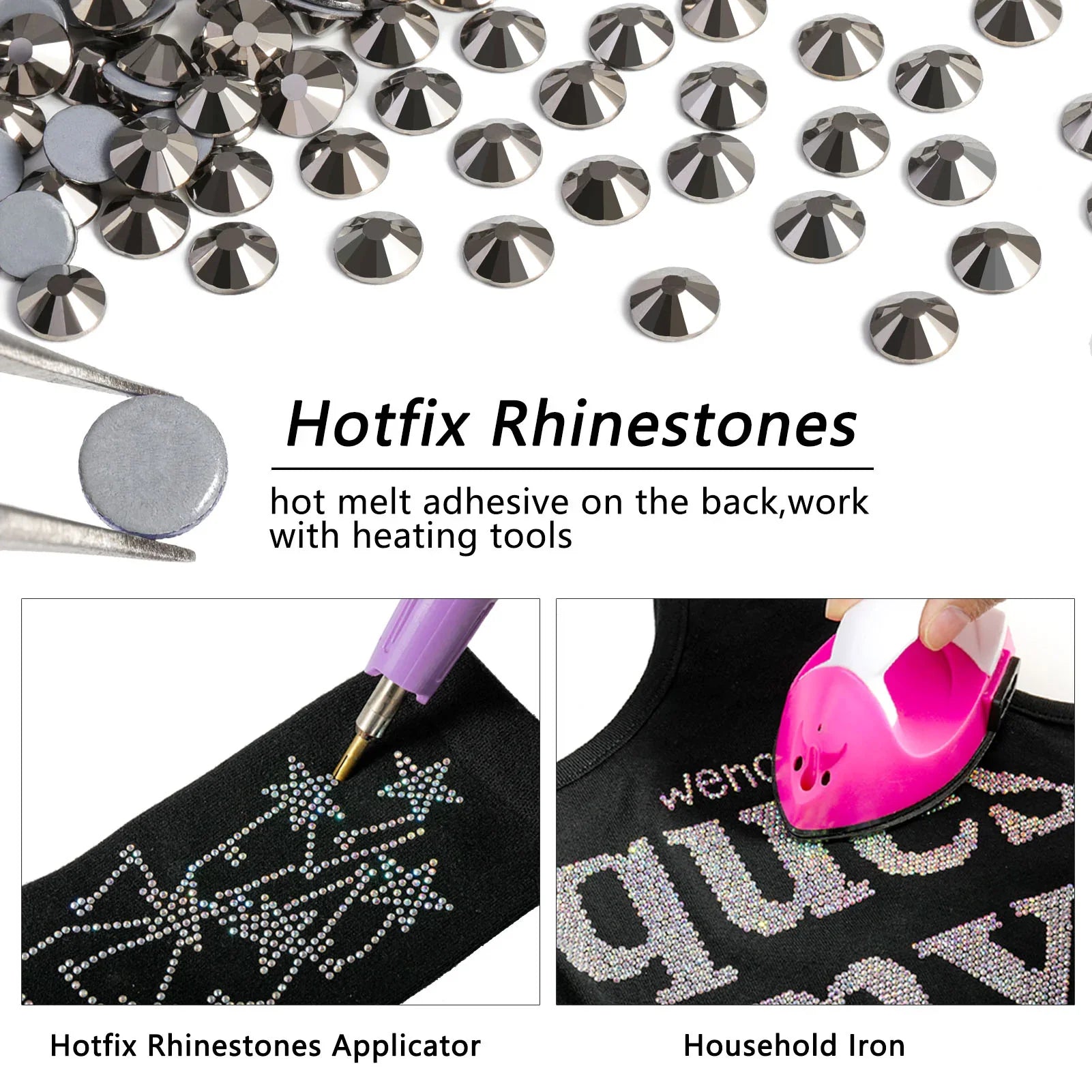 Hotfix Rhinestones, Crystal Rhinestones for Crafts Clothes DIY Decoration- Hematite - Image 5