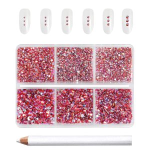 7200pcs Flatback Rhinestones,Nail Gems Round Crystal Rhinestones for Crafts,Mixed 6 Sizes with Wax Pencil Kit, SS3-SS10-Hyacinth AB