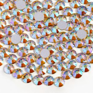 Flat Back Crystal Rhinestones Round Gems For Nail Art And Craft Glue Fix - Jonquil AB