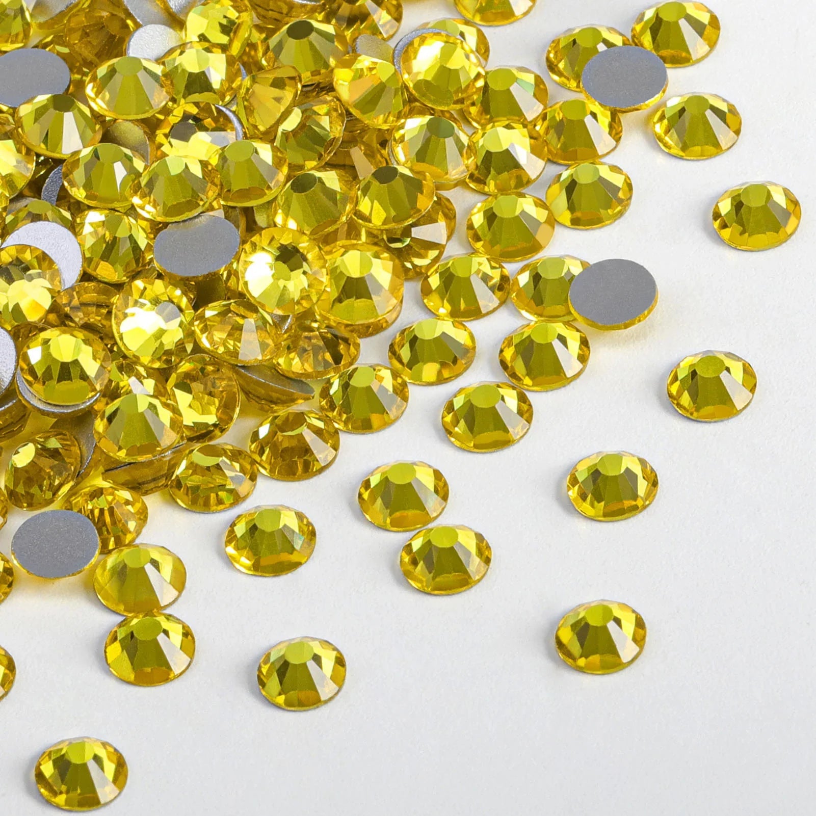 Flat Back Crystal Rhinestones Round Gems For Nail Art And Craft Glue Fix - Lemon Yellow - Image 2