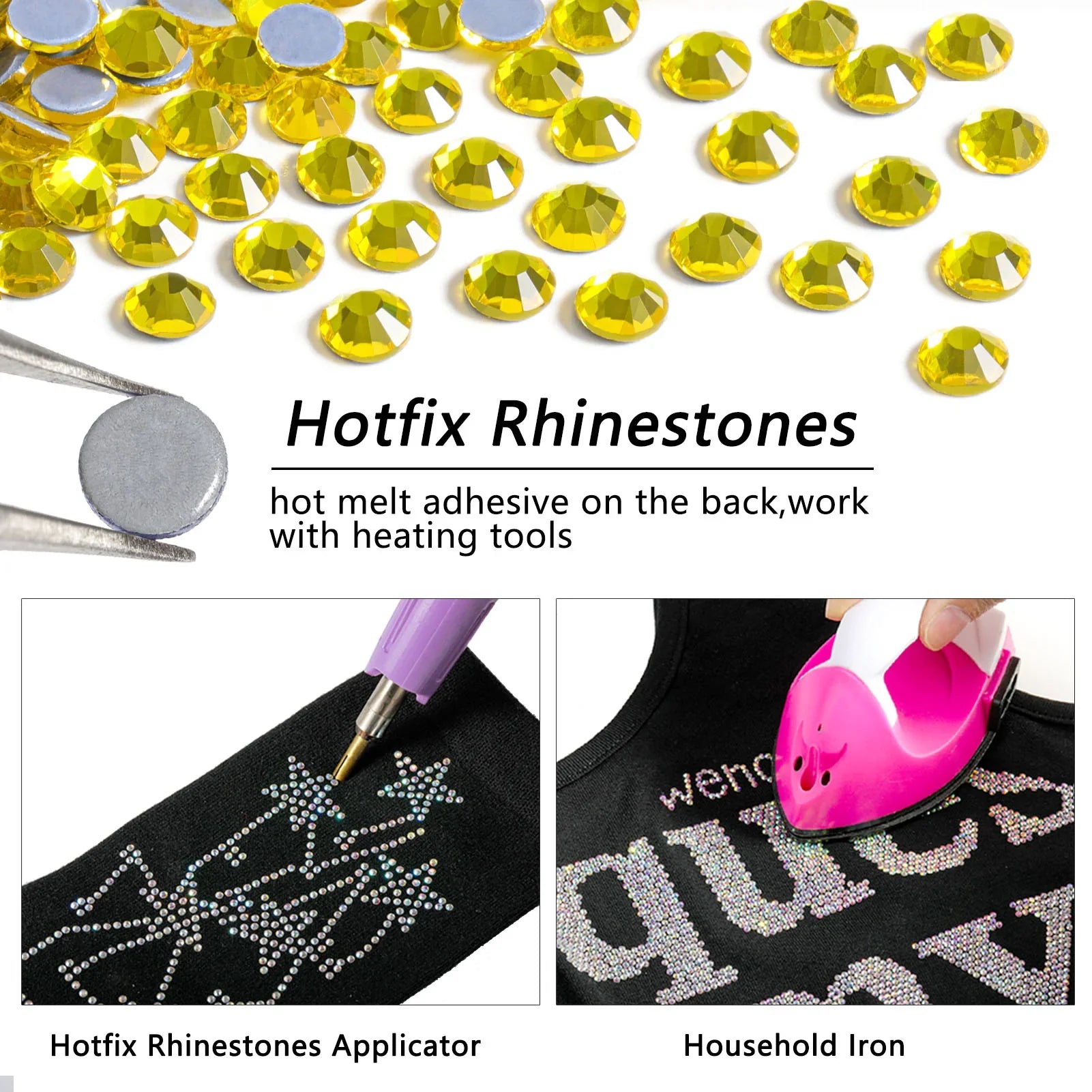 Hotfix Rhinestones, Crystal Rhinestones for Crafts Clothes DIY Decoration-Lemon Yellow - Image 4