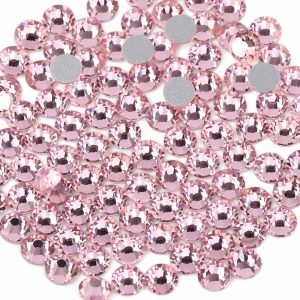 Flat Back Crystal Rhinestones Round Gems For Nail Art And Craft Glue Fix - Light Pink
