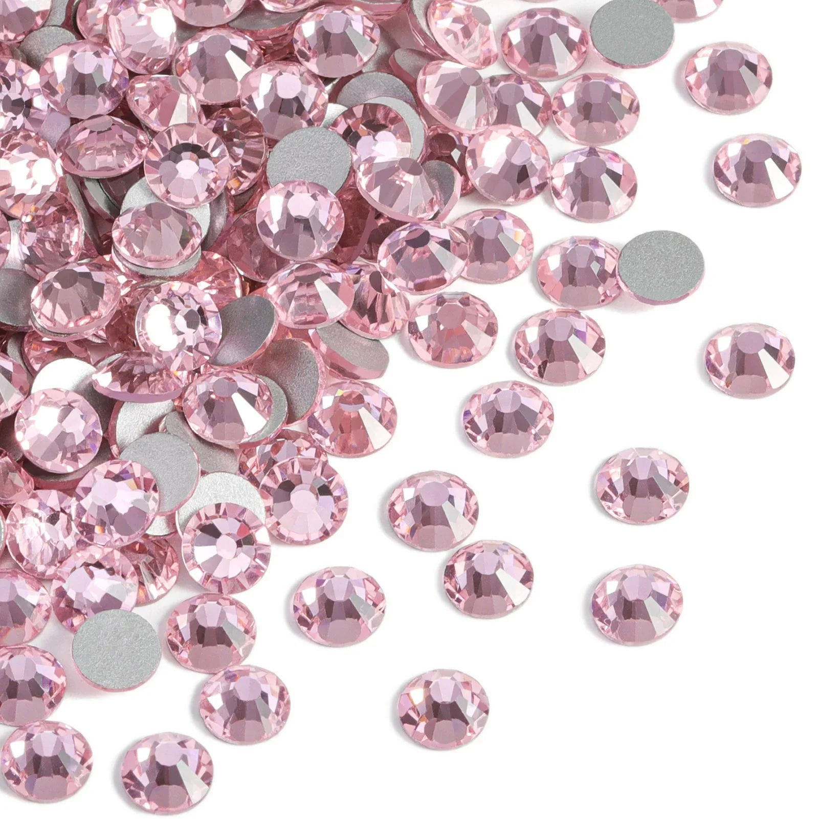 Flat Back Crystal Rhinestones Round Gems For Nail Art And Craft Glue Fix - Light Pink - Image 2