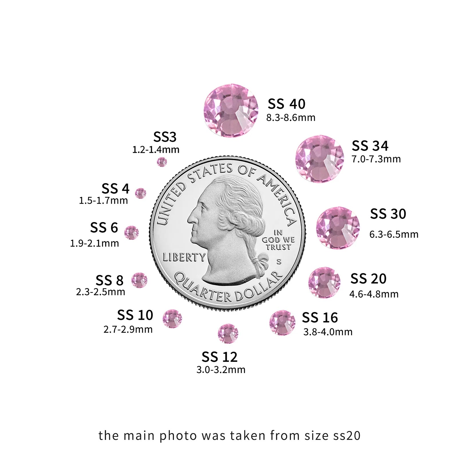 Flat Back Crystal Rhinestones Round Gems For Nail Art And Craft Glue Fix - Light Pink - Image 3