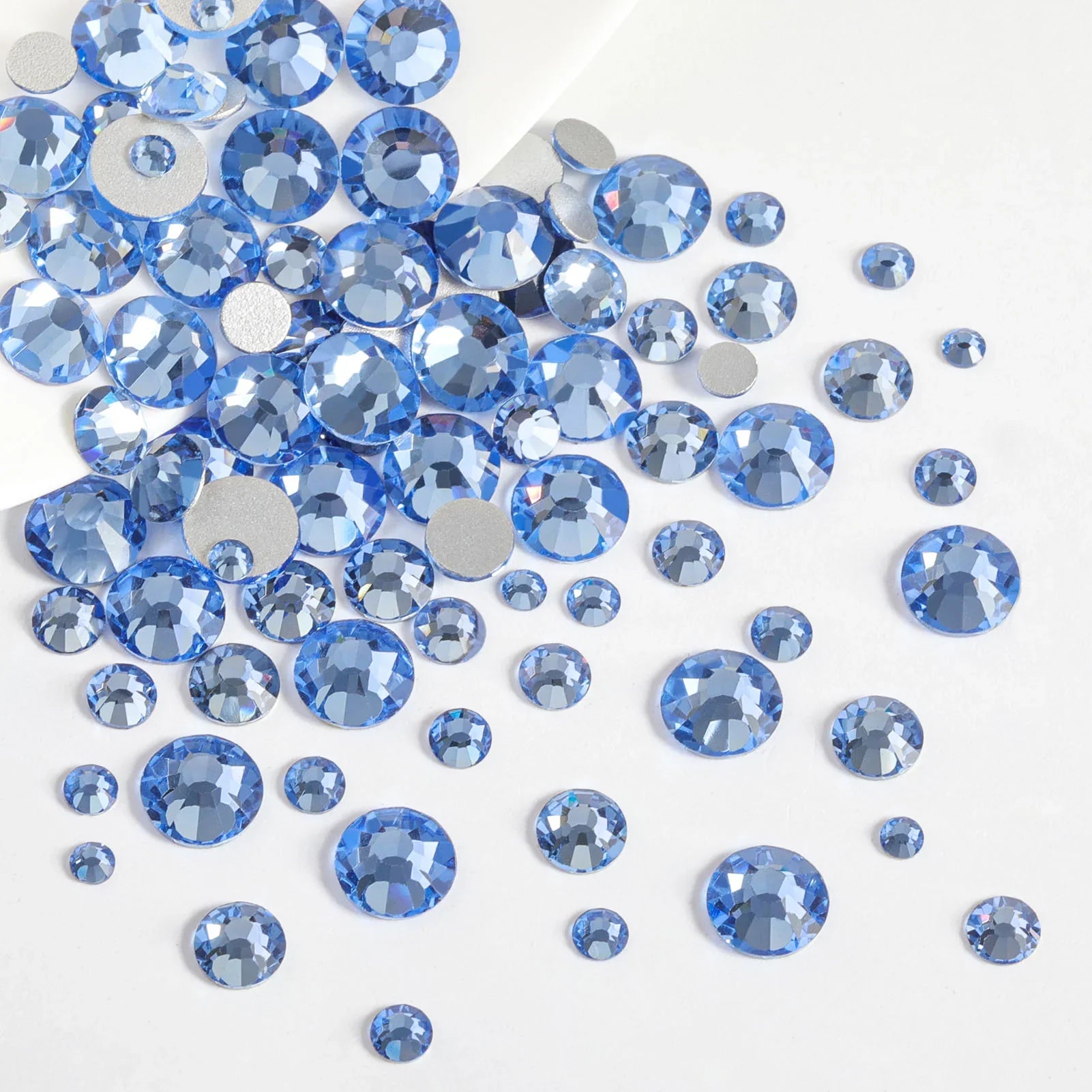 Rhinestones for Makeup,8 sizes 2500pcs Flatback Rhinestones Face Gems for Nails Crafts with Tweezers and Wax Pencil- Light Sapphire - Image 2