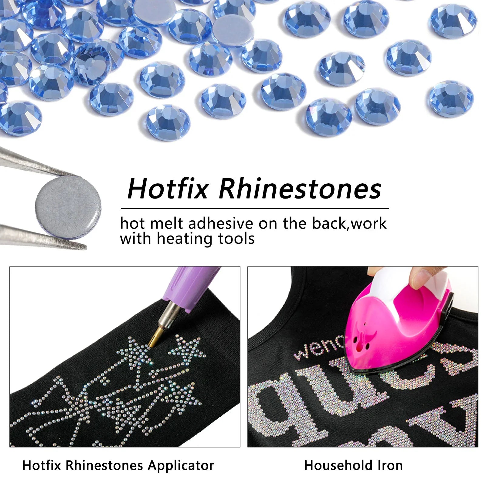 Hotfix Rhinestones, Crystal Rhinestones for Crafts Clothes DIY Decoration- Light Sapphire - Image 3