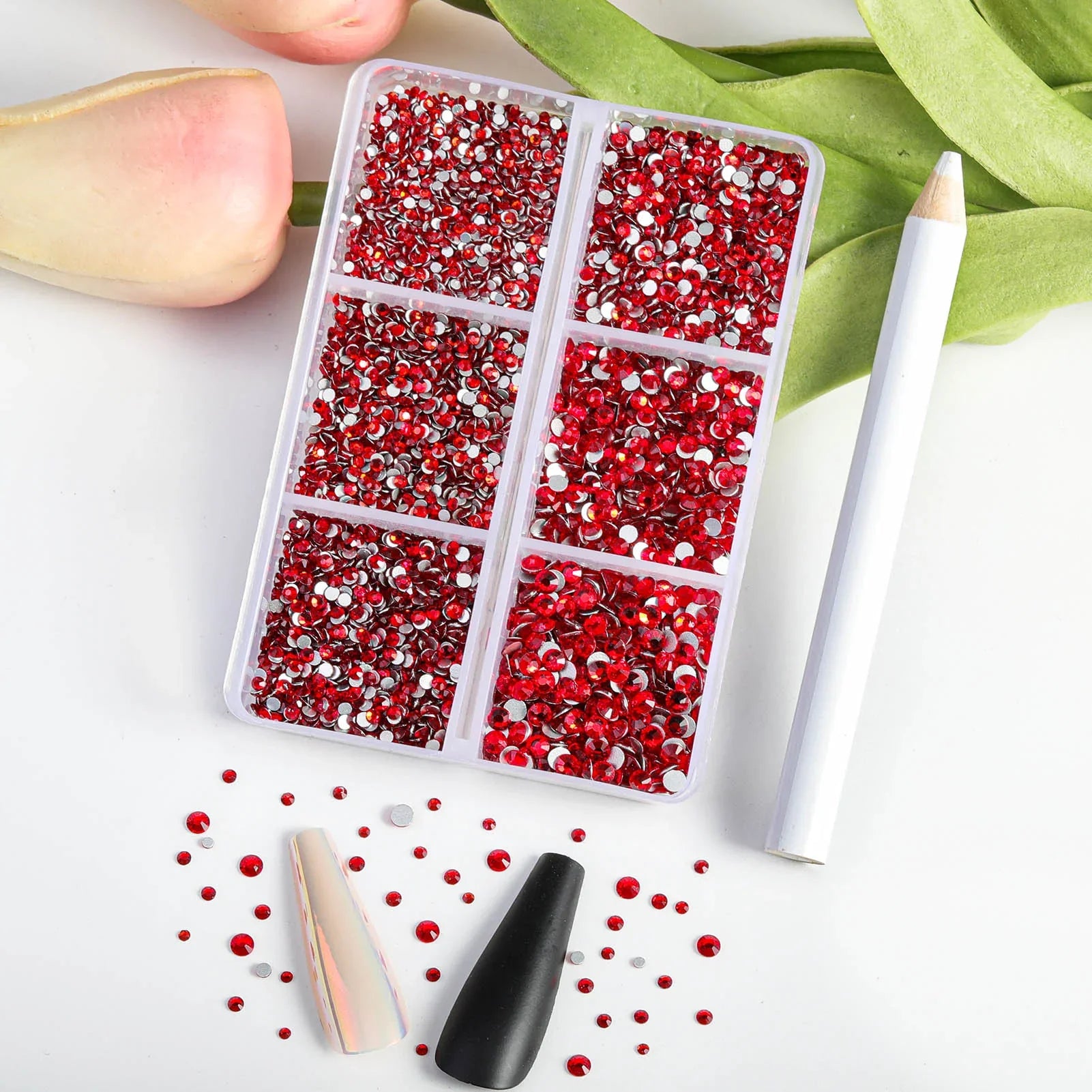 7200pcs Flatback Rhinestones,Nail Gems Round Crystal Rhinestones for Crafts,Mixed 6 Sizes with Wax Pencil Kit, SS3-SS10- Light Siam - Image 2