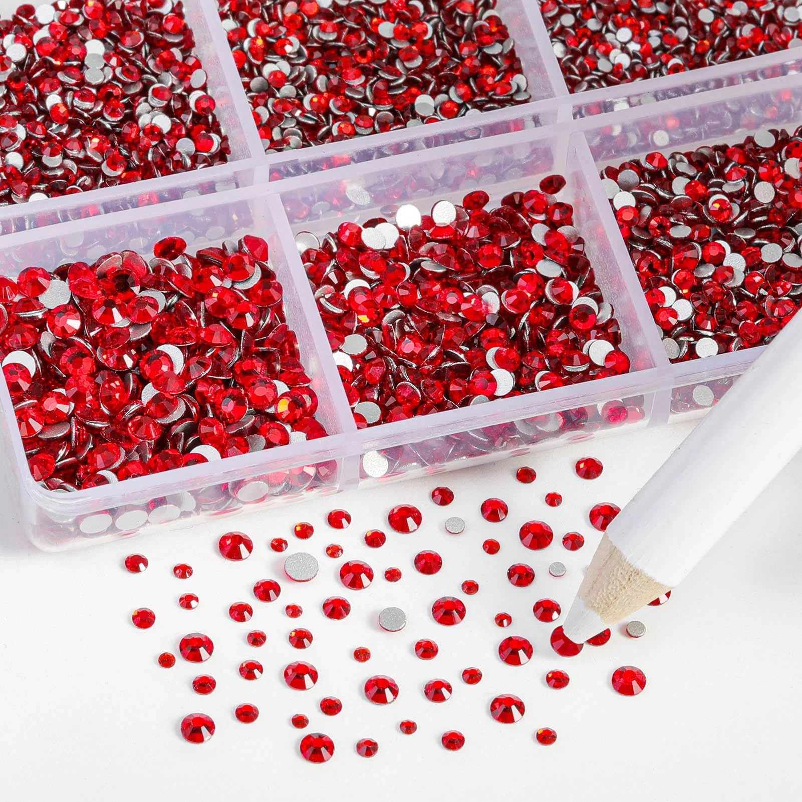 7200pcs Flatback Rhinestones,Nail Gems Round Crystal Rhinestones for Crafts,Mixed 6 Sizes with Wax Pencil Kit, SS3-SS10- Light Siam - Image 3