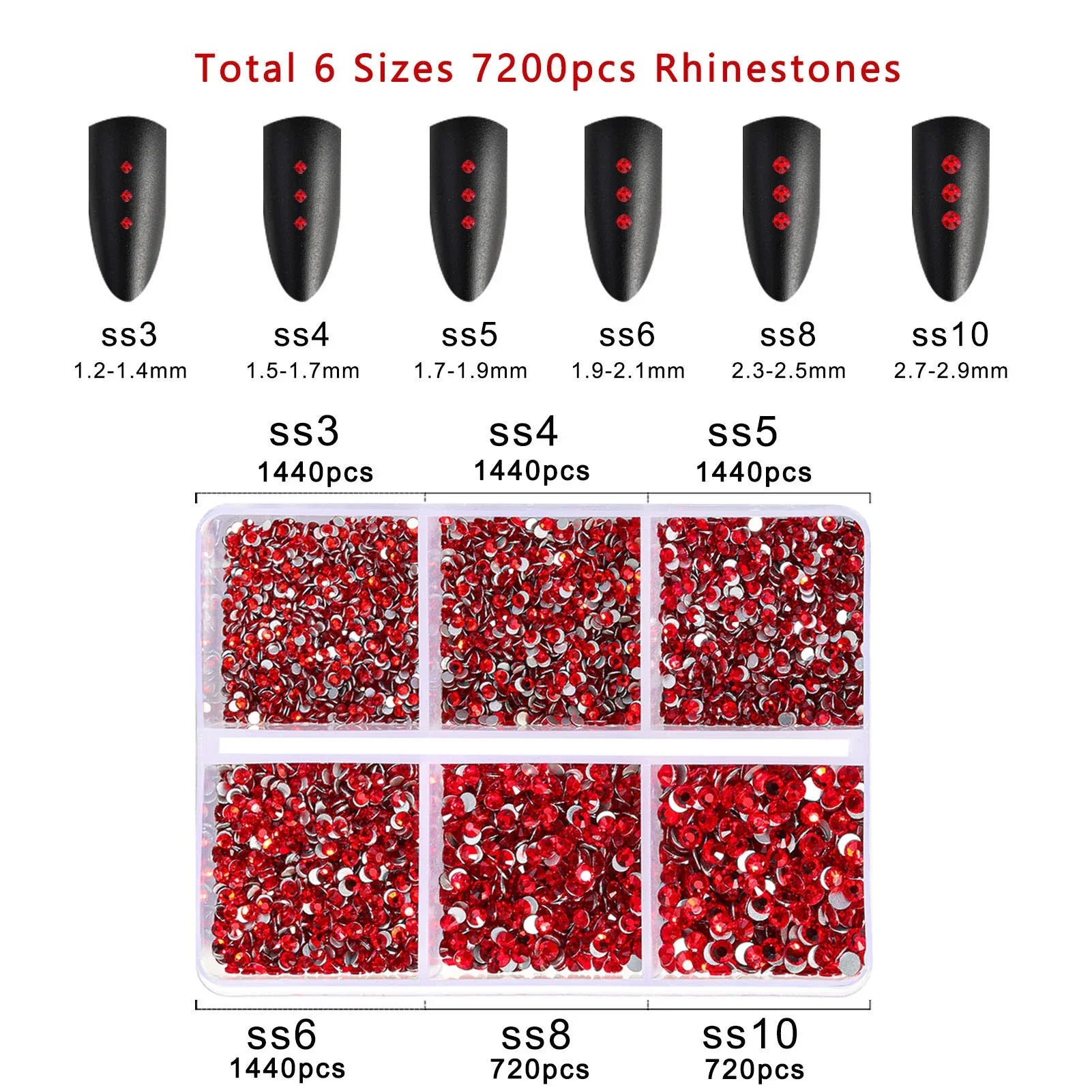 7200pcs Flatback Rhinestones,Nail Gems Round Crystal Rhinestones for Crafts,Mixed 6 Sizes with Wax Pencil Kit, SS3-SS10- Light Siam - Image 4