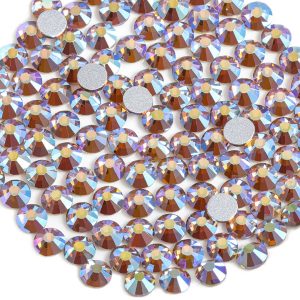 Flat Back Crystal Rhinestones Round Gems For Nail Art And Craft Glue Fix - Lt.colorado topaz AB