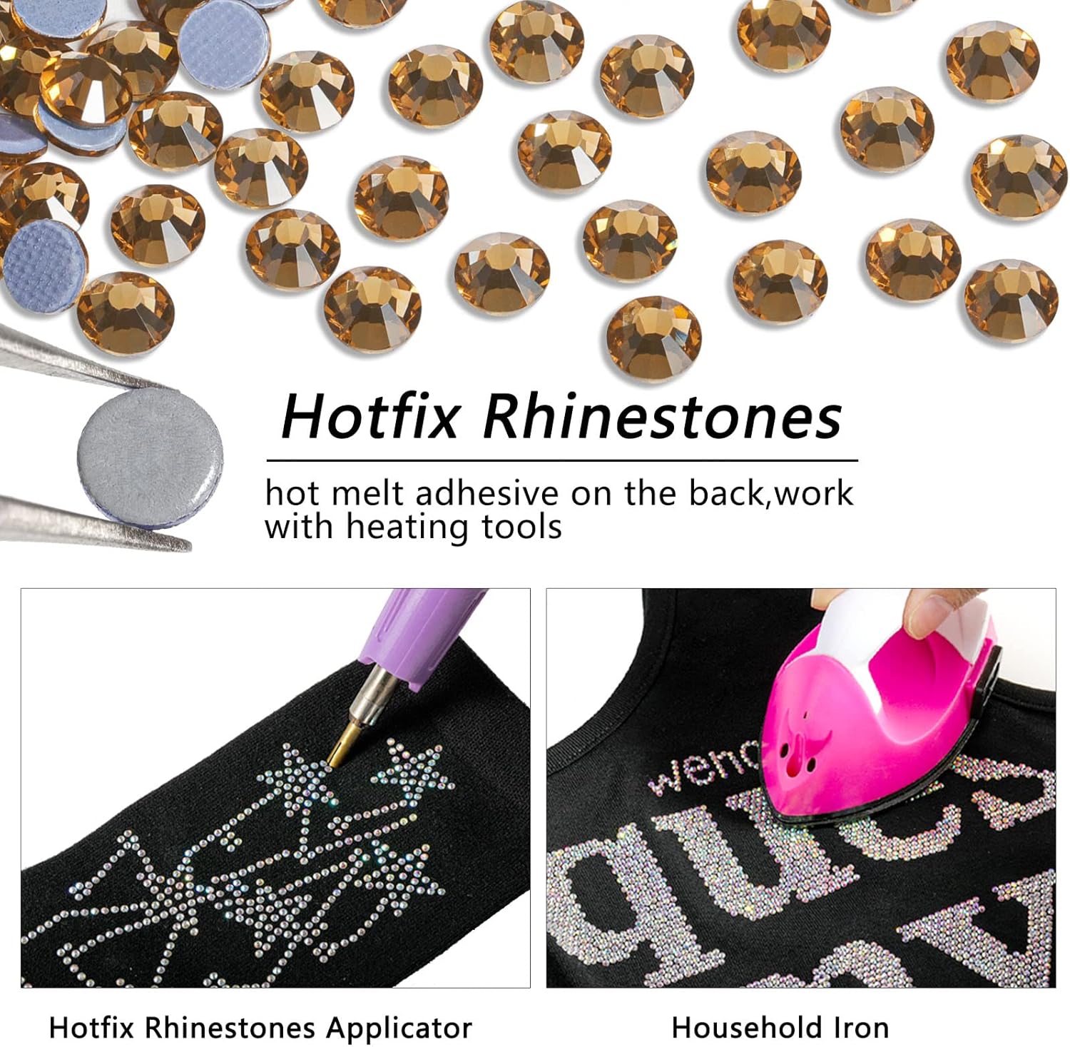 Hotfix Rhinestones, Crystal Rhinestones for Crafts Clothes DIY Decoration-Light Colorado Topaz - Image 3