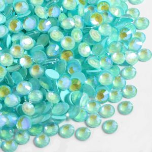 Flat Back Crystal Rhinestones Round Gems For Nail Art And Craft Glue Fix - Luminous Mint